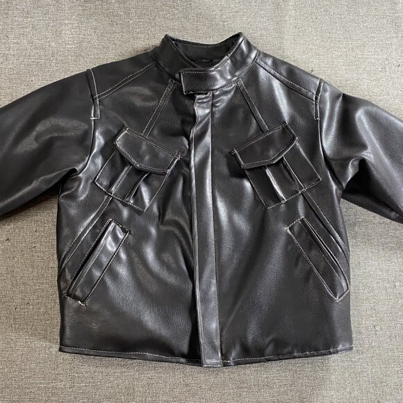 Kenneth Cole Reaction Faux Leather Jacket Kids Boys 4 Brown Biker Jacket - Picture 2 of 15